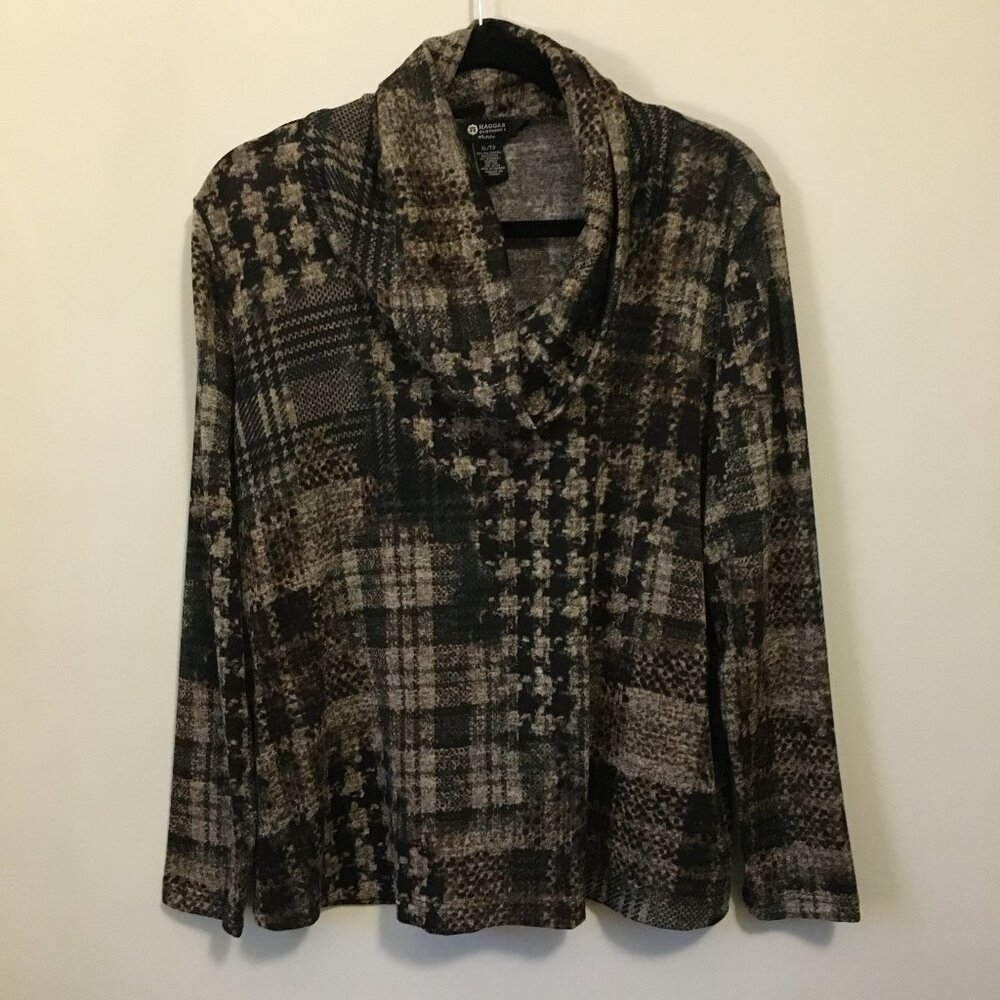 Dark Academia Haggar Clothing Stretchy Patchwork Cowl Turtleneck Top XL